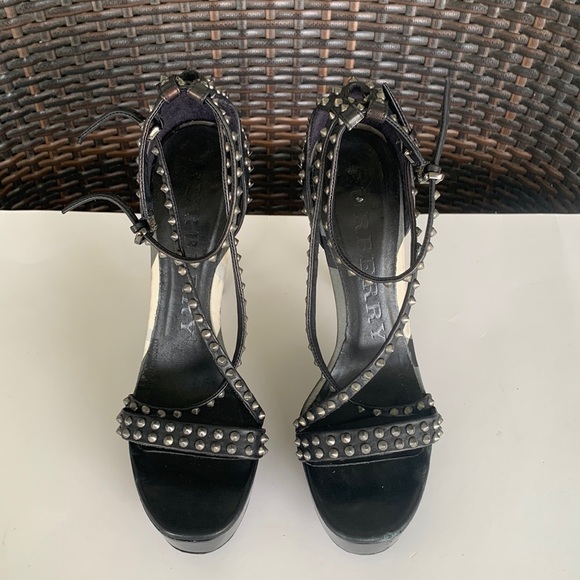 Burberry Woman's Black Open Toe Gunmetal Studded Stiletto Pumps - Picture 2 of 16